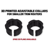 3D printed adjustable collars for smaller trim routers, woodworking tool accessories.