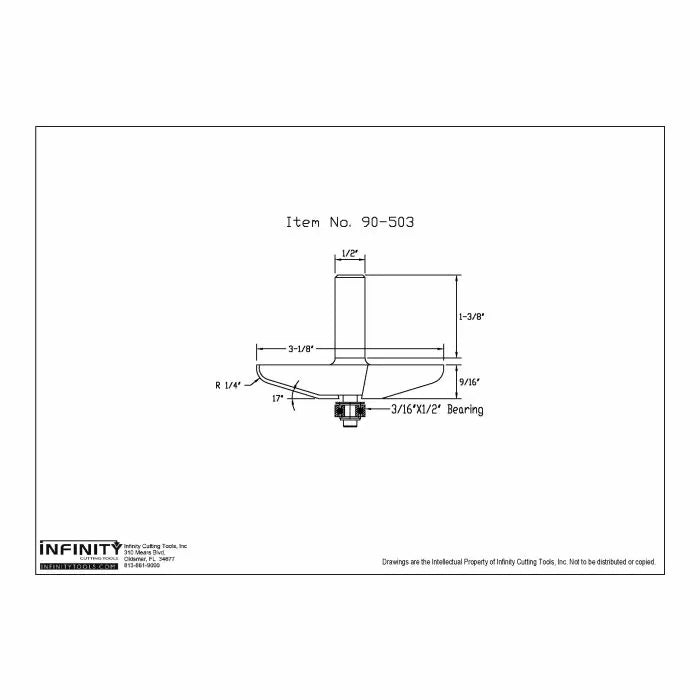 Technical diagram of woodworking router bit 90-503 with detailed measurements.