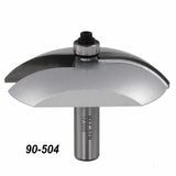 Large roundover router bit with bearing for woodworking, labeled 90-504, silver finish.
