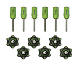 Pack of six green woodworking hold-down knobs and screws for jig or router table