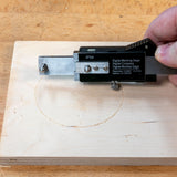 Digital marking and mortise gauge measuring wood, precision woodworking tool in use