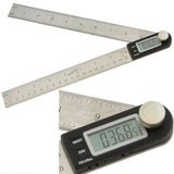 Digital angle ruler with stainless steel arms and LCD display for precise woodworking measurement