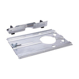 Metal router table mounting plate and bracket for woodworking tools on white background