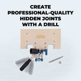 Kreg pocket hole jig with wood panel and drill bit for precise woodworking joints