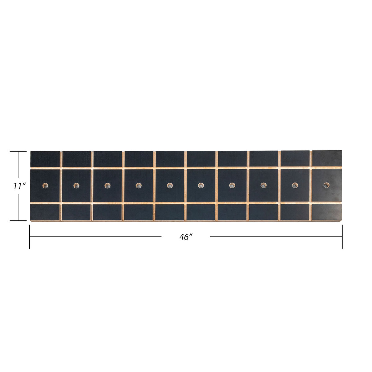Black woodworking jig skirt with grid pattern, 46 by 11 inches, 12 mounting holes