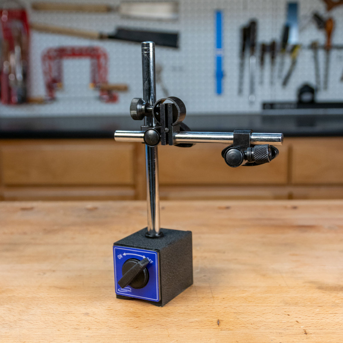 Magnetic base on a work top.