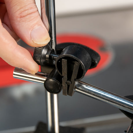 Closeup of a micro adjust for the magnetic base.