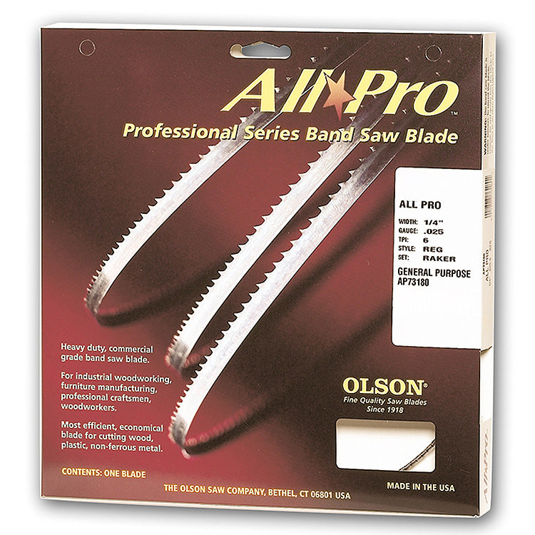Professional Series band saw blade packaging for woodworking, featuring sharp raker teeth.