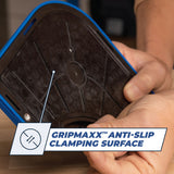 Close-up of tool base with GripMaxx anti-slip clamping surface for secure woodworking.