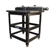 Heavy-duty router table package with cast iron top and adjustable fence for woodworking