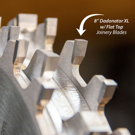 Closeup of the dadonator XL flat top joinery blades