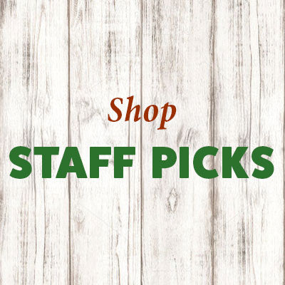 Shop staff picks text on wood background, woodworking tools featured selection