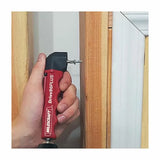 Right angle drill attachment driving screw in tight wood space, woodworking hand tool