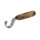 Curved wood carving hook knife with a wooden handle for detailed woodworking projects
