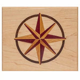 Wood inlay compass rose pattern on a square maple board, woodworking project sample