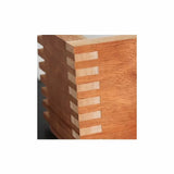 Close-up of a wooden box corner with precise finger joint woodworking