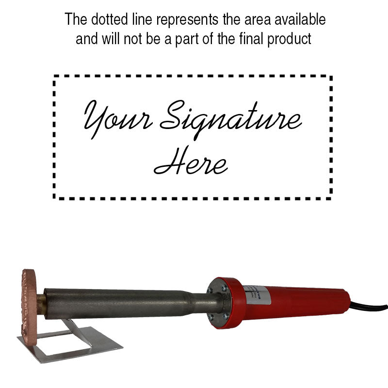 Woodworking branding iron with customizable signature template and red handle