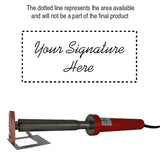 Woodworking branding iron with customizable signature template and red handle
