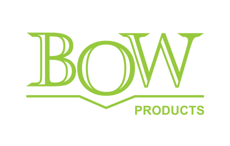 Green Bow Products logo with bold serif font on black background, woodworking tools branding
