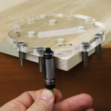 Woodworking corner jig and flush trim router bit aligning on board edge