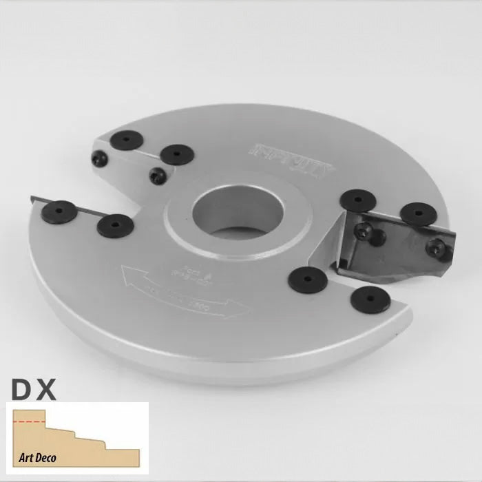 Art Deco woodworking cutter head with replaceable blades for precision profiling