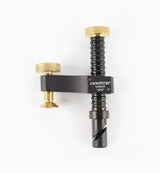 Veritas dowel drilling jig with brass adjustment knobs for precise woodworking