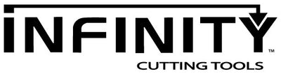 Black and white logo with bold text 'INFINITY' and 'CUTTING TOOLS' for woodworking tools.