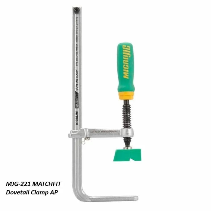 MJG-221 MATCHFIT dovetail clamp with green and yellow handle for woodworking