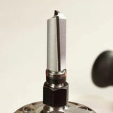 Straight carbide router bit mounted in a router tool for woodworking precision cuts