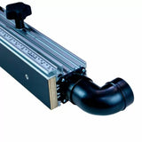 Router table fence with dust collection port and measuring scale for woodworking