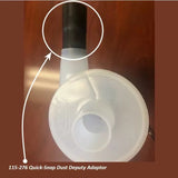 Quick-Snap Dust Deputy adaptor for woodworking dust collection, shown on a wood surface
