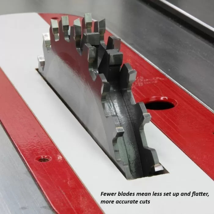 Dado blade set installed on a table saw for woodworking, precise and accurate cutting tool.