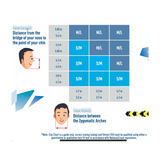 Face mask size chart with illustrated face length and width measurements, showing S/M and M/L size options.