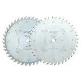 Two 10-inch circular saw blades for woodworking, featuring sharp teeth and metal finish
