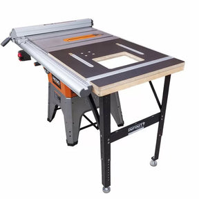 Woodworking table saw with router table extension and adjustable fence system
