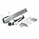 Woodworking router table dust collection kit with metal arms, brackets, adapters, and instructions